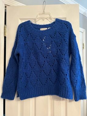 Anthropologie Royal Blue Open-Knit Diamond Sweater